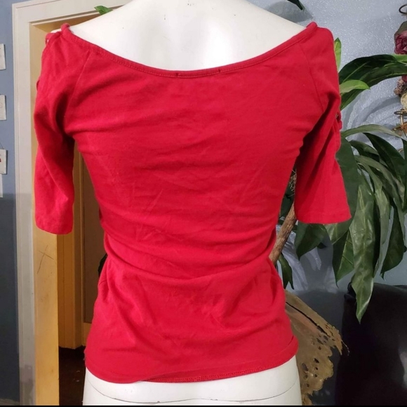 Ambiance Red Bodycon Cut-out Shoulder Blouse Top/ Jr. L - Picture 2 of 5